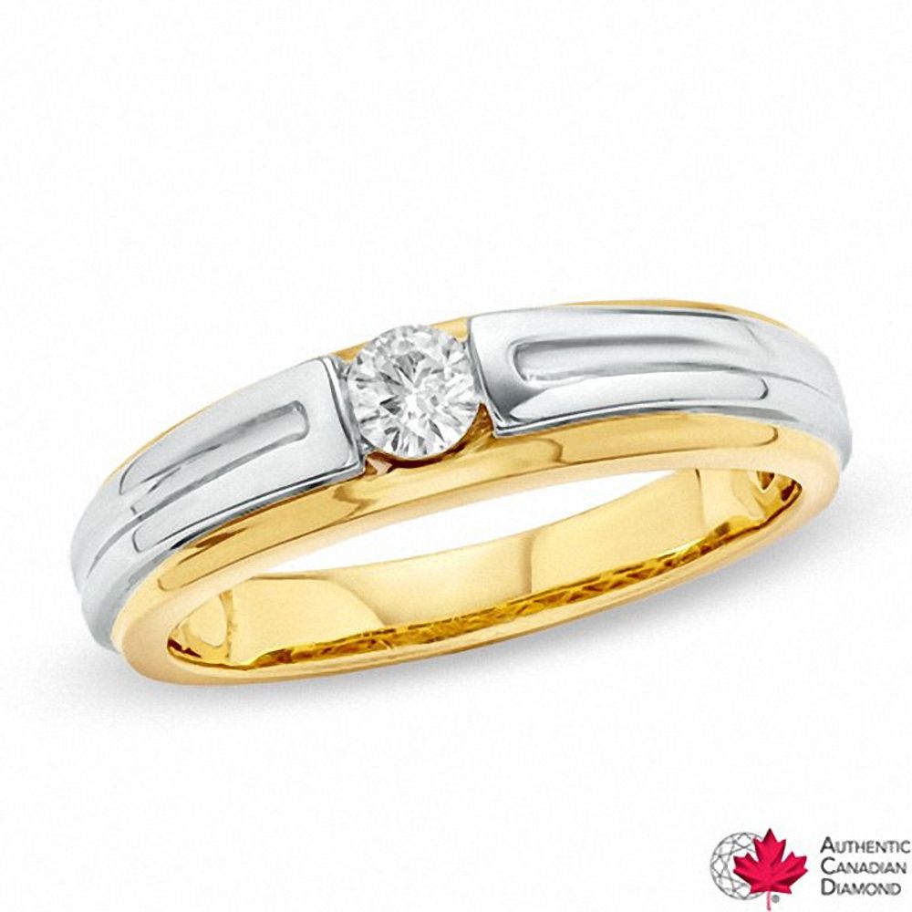 Men's 0.25 CT. Certified Canadian Diamond Solitaire Band in 14K Two-Tone Gold (I/I1)|Peoples Jewellers