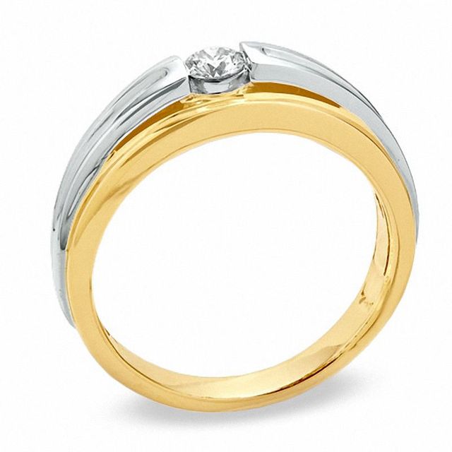 Men's 0.25 CT. Certified Canadian Diamond Solitaire Band in 14K Two-Tone Gold (I/I1)|Peoples Jewellers