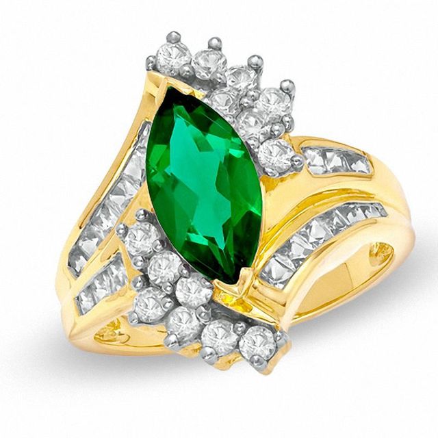 Marquise Lab-Created Emerald and White Sapphire Ring in 10K Gold|Peoples Jewellers