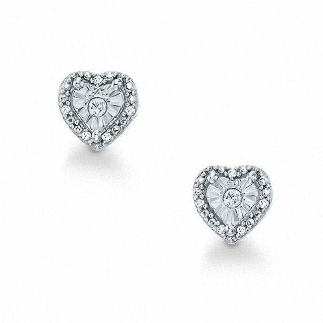 0.05 CT. T.W. Diamond Heart Stud Earrings in Sterling Silver|Peoples Jewellers
