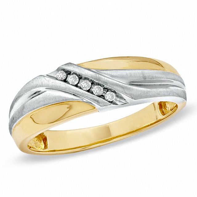 Men's Diamond Accent Five Stone Wedding Band in 10K Two-Tone Gold|Peoples Jewellers