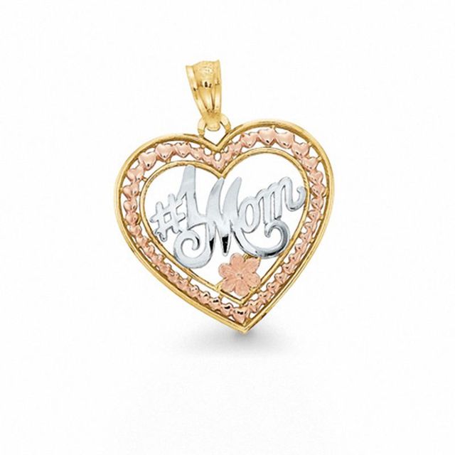 10K Tri-Tone Gold #1 Mom Heart Charm|Peoples Jewellers