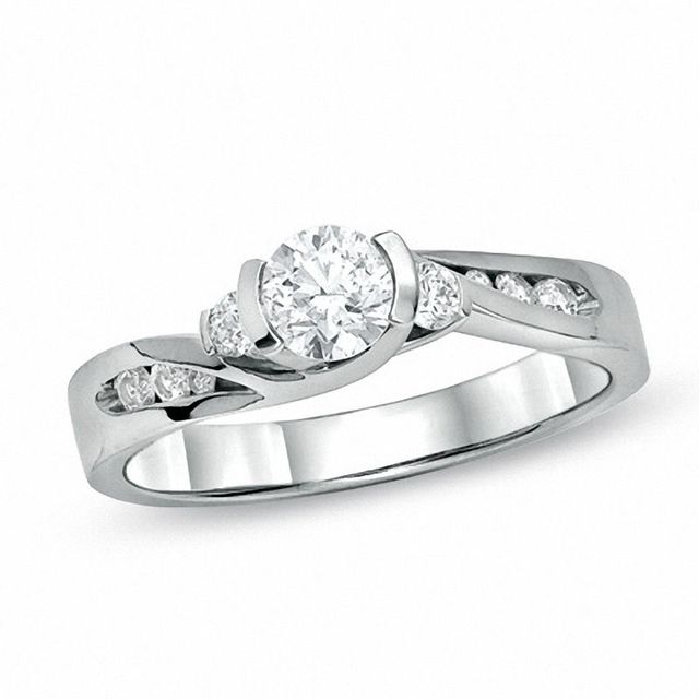 0.60 CT. T.W. Diamond Swirl Engagement Ring 14K White Gold|Peoples Jewellers