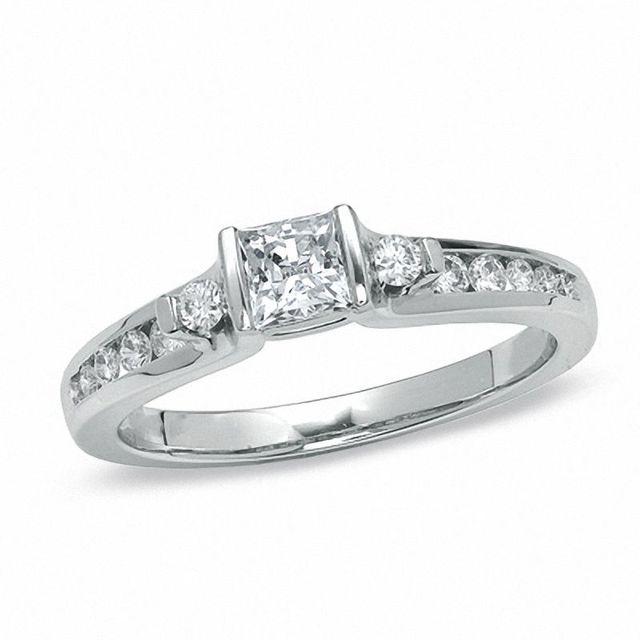 0.63 CT. T.W. Princess-Cut Diamond Engagement Ring in 14K White Gold|Peoples Jewellers