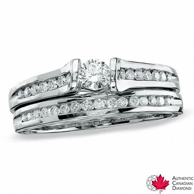 0.50 CT. T.W. Certified Canadian Diamond Bridal Set in 14K White Gold (I/I1)