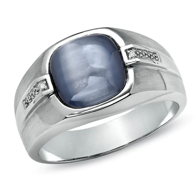 Men's 10.0mm Cushion-Cut Cat's Eye Ring in 10K White Gold With Diamond Accents|Peoples Jewellers