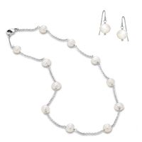 Honora 7.5-8.0mm Freshwater Cultured Pearl Illusion Necklace and Earrings Set in Sterling Silver|Peoples Jewellers