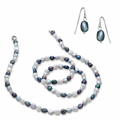 Honora 7.0-8.0mm Multi-Colour Baroque Freshwater Cultured Pearl Set in Sterling Silver|Peoples Jewellers