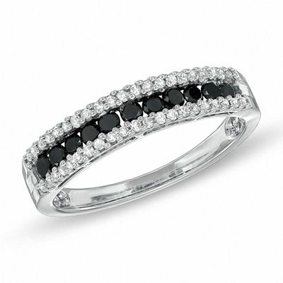 0.50 CT. T.W. Enhanced Black and White Diamond Zipper Ring in Sterling Silver|Peoples Jewellers