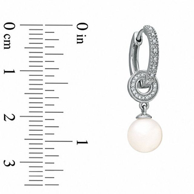 Honora 7.5-8.0m Freshwater Cultured Pearl and Diamond Accent Huggie Drop Earrings in Sterling Silver