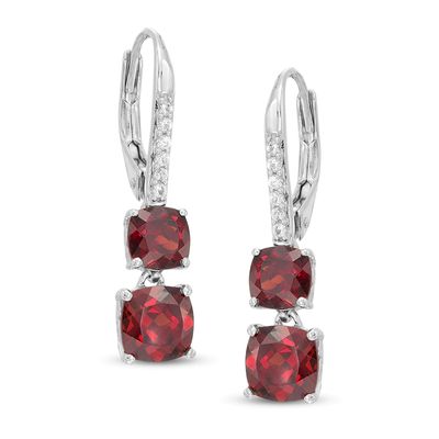 Cushion-Cut Garnet and Lab-Created White Sapphire Leverback Earrings in Sterling Silver|Peoples Jewellers