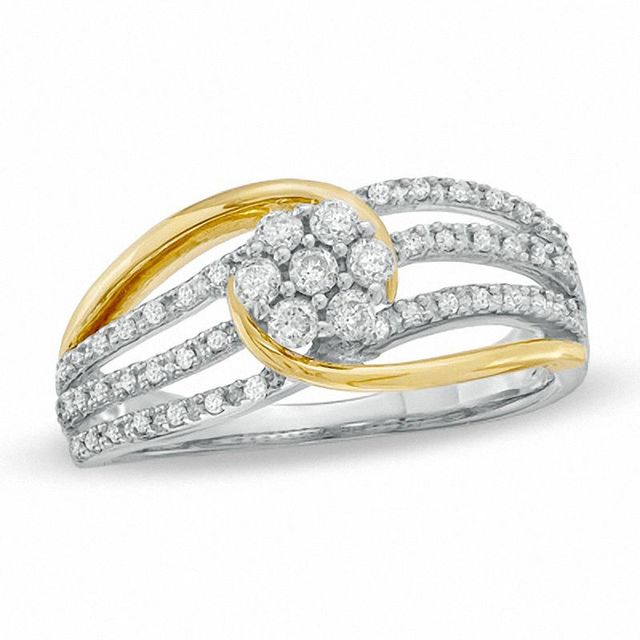 0.33 CT. T.W. Diamond Flower Swirl Ring in 10K Two-Tone Gold|Peoples Jewellers