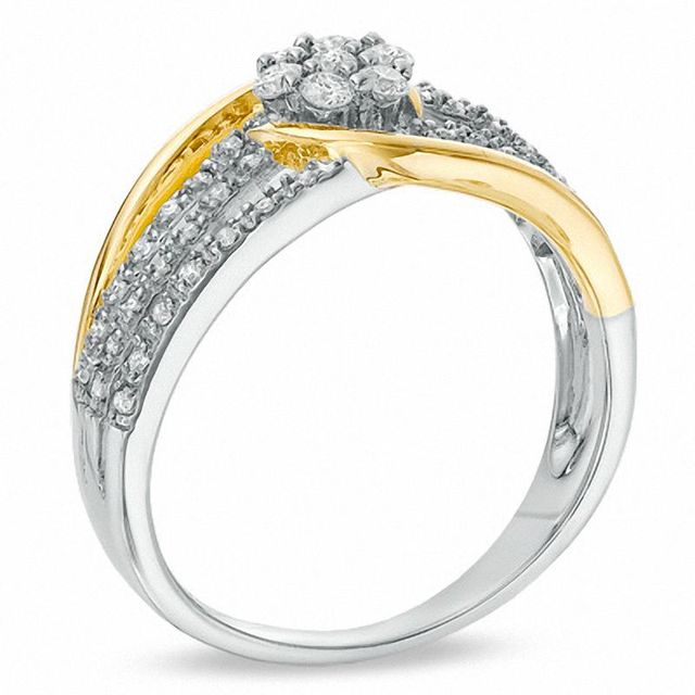 0.33 CT. T.W. Diamond Flower Swirl Ring in 10K Two-Tone Gold|Peoples Jewellers