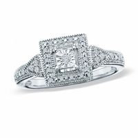 0.11 CT. T.W. Diamond Square Frame Ring in Sterling Silver|Peoples Jewellers