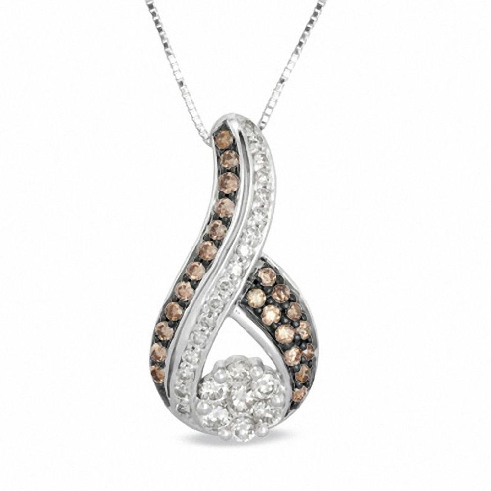 0.63 CT. T.W. Champagne and White Diamond Swirl Pendant in 10K White Gold|Peoples Jewellers