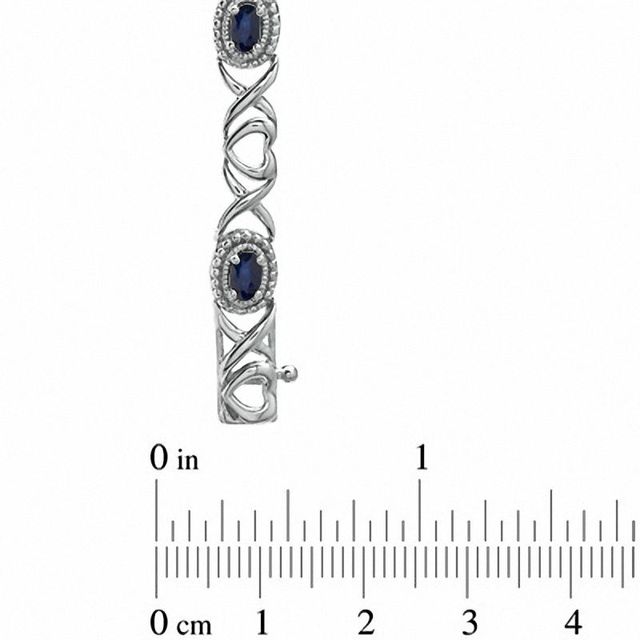 Oval Sapphire Heart and "X" Link Bracelet in Sterling Silver - 7.25"