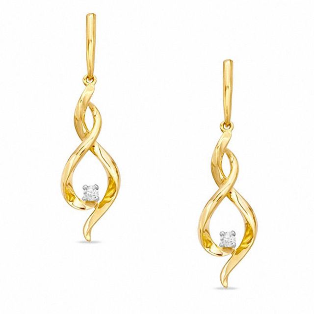 0.06 CT. T.W. Diamond Solitaire Twisted Drop Earrings in 10K Gold|Peoples Jewellers