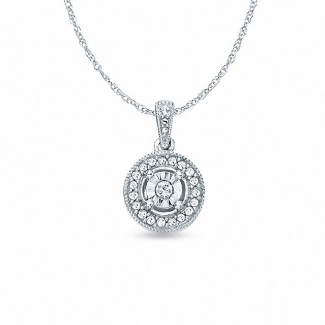 0.11 CT. T.W. Diamond Round Frame Pendant in Sterling Silver|Peoples Jewellers