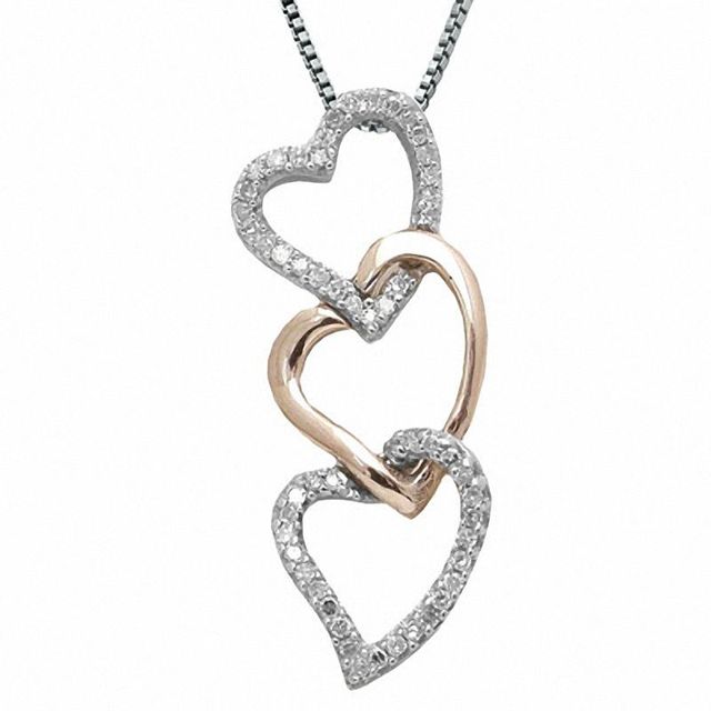 0.15 CT. T.W. Diamond Triple Heart Pendant in Sterling Silver and 10K Rose Gold|Peoples Jewellers