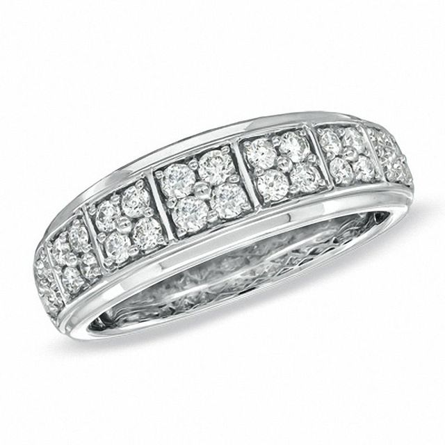 CT. T.W. Diamond Chequerboard Wedding Band in 10K White Gold