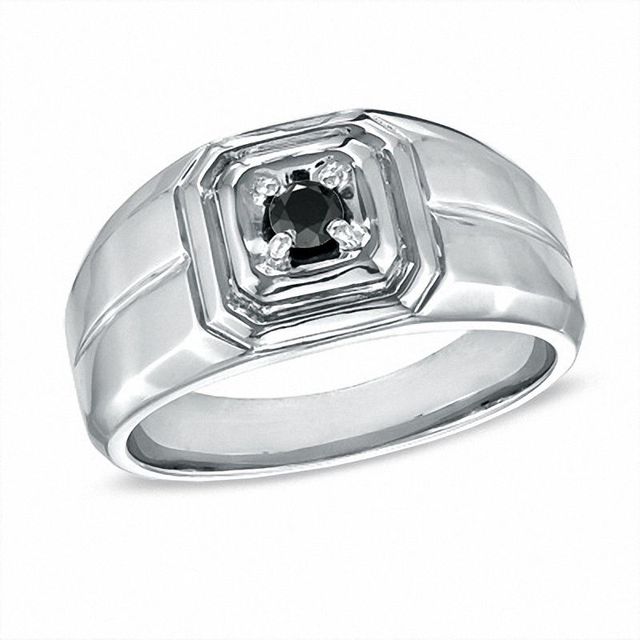 Men's 0.20 CT. Black Diamond Solitaire Band in Sterling Silver|Peoples Jewellers