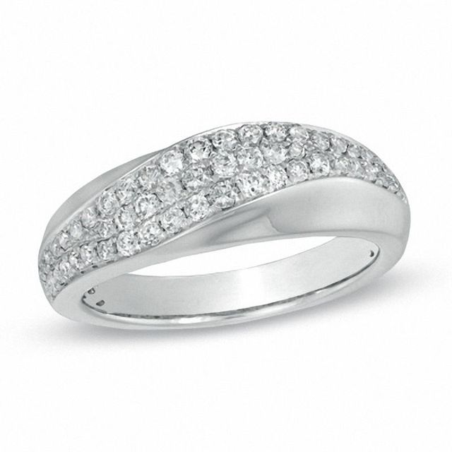 0.50 CT. T.W. Diamond Three Row Slant Band in 14K White Gold