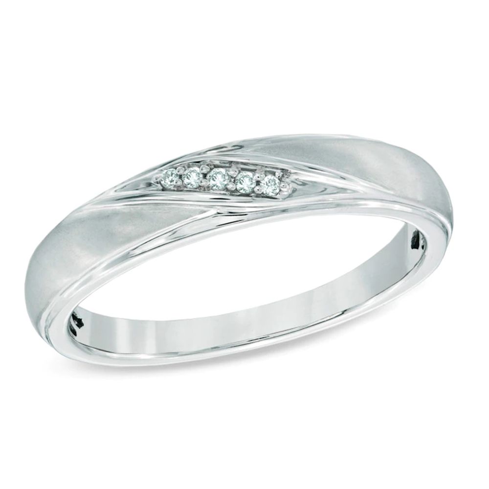 Diamond Accent Slant Wedding Band in 10K White Gold|Peoples Jewellers