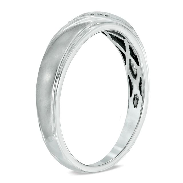 Diamond Accent Slant Wedding Band in 10K White Gold|Peoples Jewellers