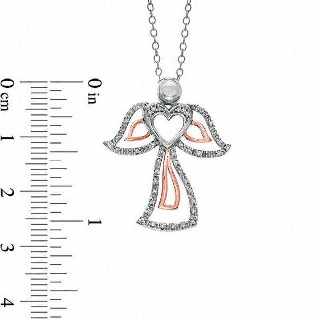 0.11 CT. T.W. Diamond Outline Heart Angel Pendant in Sterling Silver and 10K Rose Gold|Peoples Jewellers