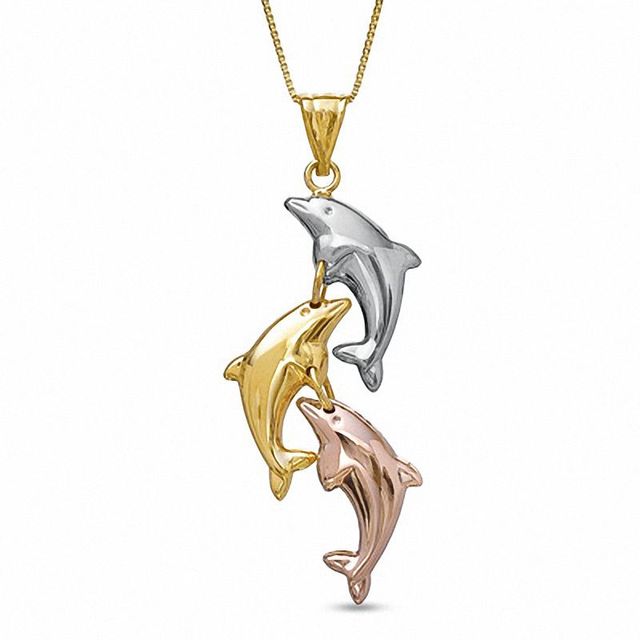 10K Tri-Tone Gold Dolphin Pendant|Peoples Jewellers