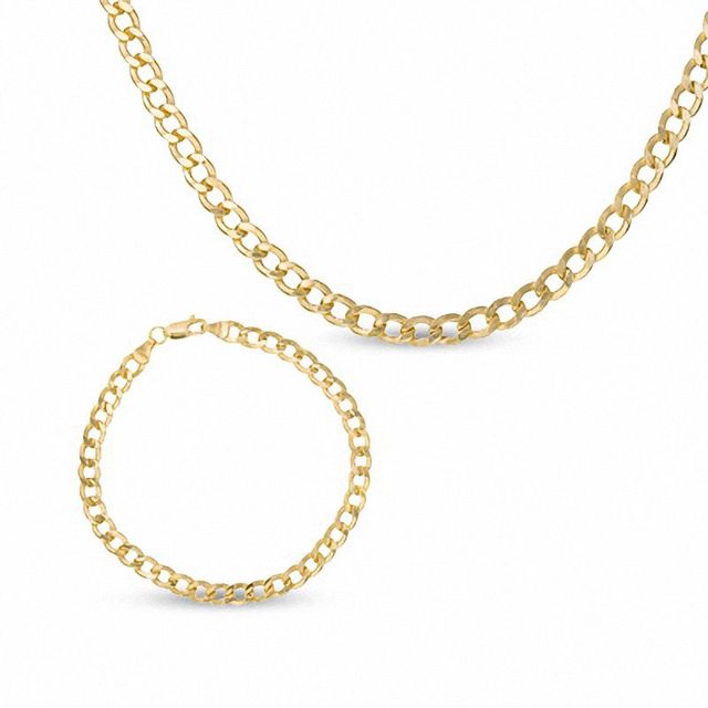 Men's 10K Gold Curb Bracelet and Necklace Set