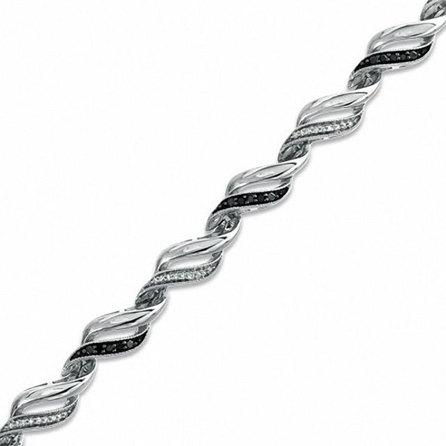 0.33 CT. T.W. Enhanced Black and White Diamond Waves Bracelet in Sterling Silver - 7.25"|Peoples Jewellers