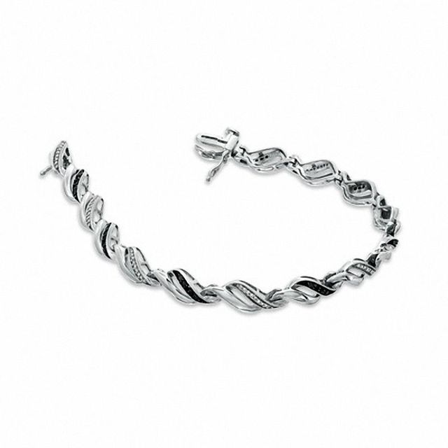 0.33 CT. T.W. Enhanced Black and White Diamond Waves Bracelet in Sterling Silver - 7.25"|Peoples Jewellers