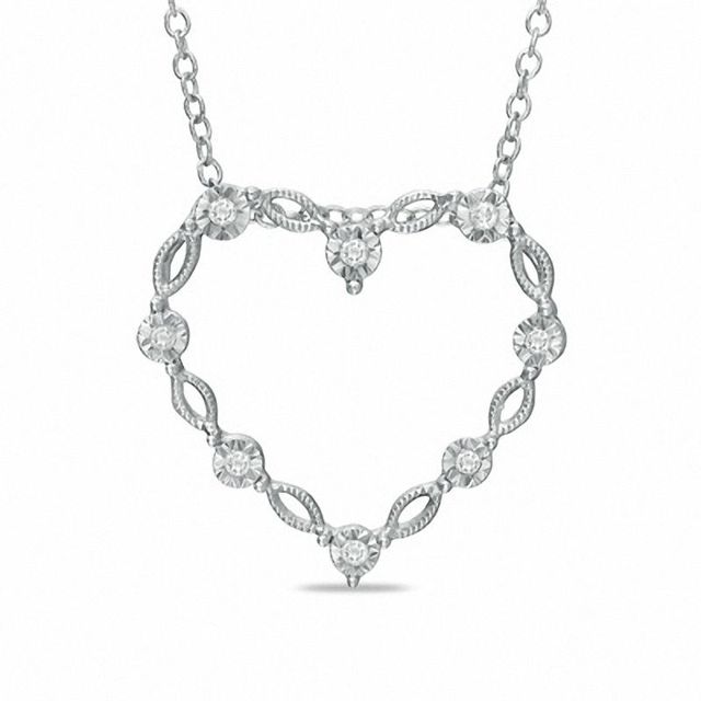 Diamond Accent Station Heart Pendant in Sterling Silver