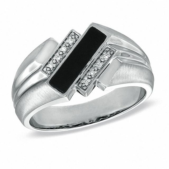 Men's Onyx and Diamond Accent Band in 10K White Gold|Peoples Jewellers