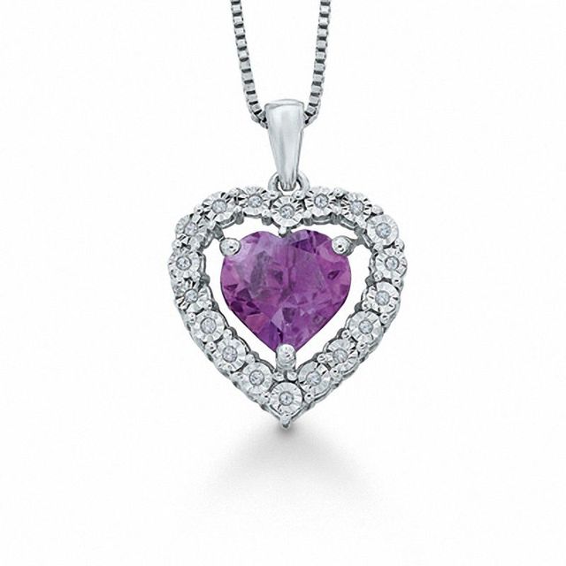 Heart-Shaped Amethyst with Diamond Accent Frame Pendant in Sterling Silver|Peoples Jewellers