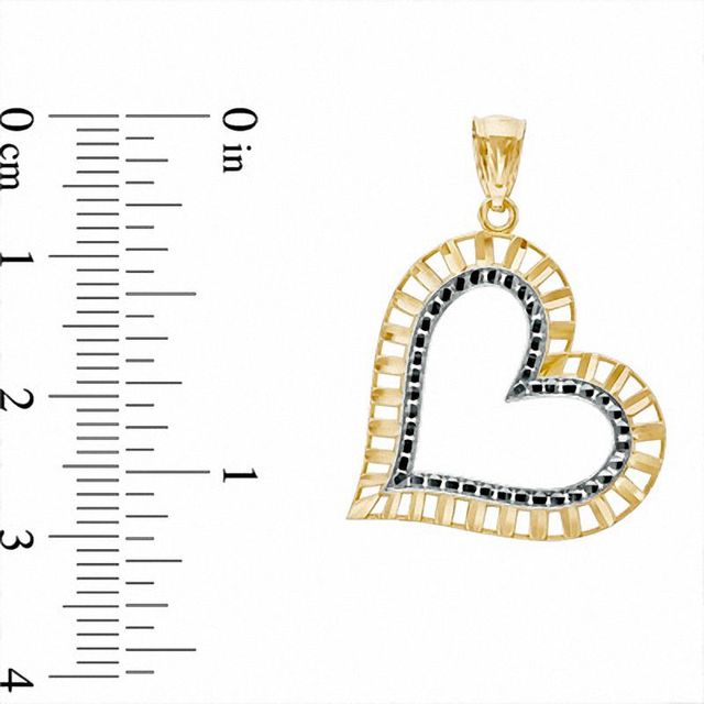 10K Two-Tone Gold Diamond-Cut Heart Charm