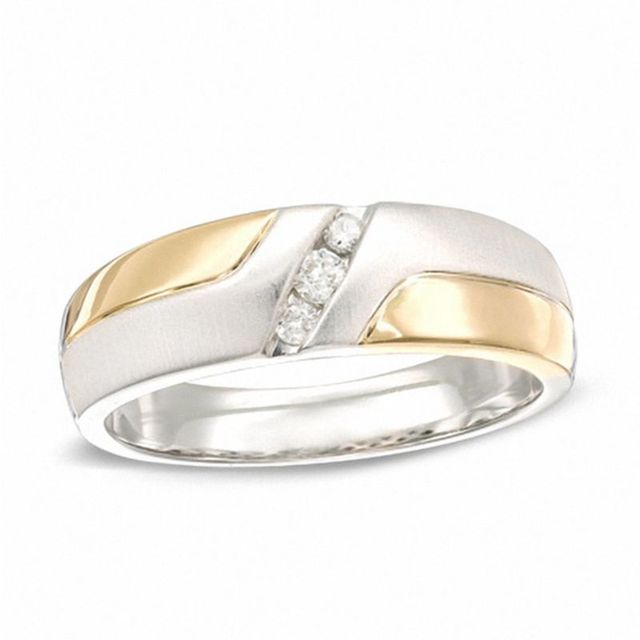 Men's 0.11 CT. T.W. Diamond Wedding Band in 10K Two-Tone Gold|Peoples Jewellers