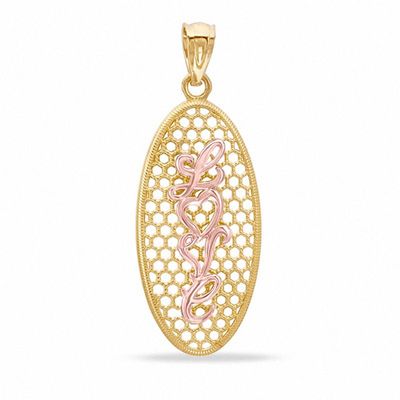 Oval Mesh "Love" Charm in 10K Two-Tone Gold|Peoples Jewellers