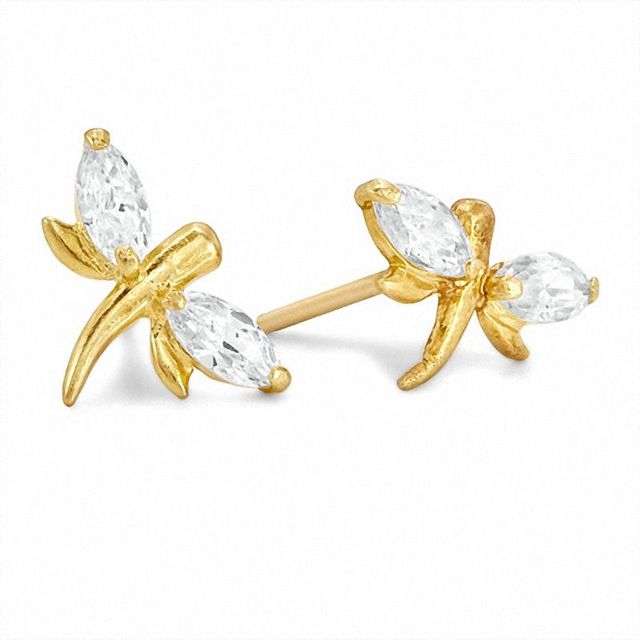 Child's Cubic Zirconia Dragonfly Earrings in 14K Gold|Peoples Jewellers