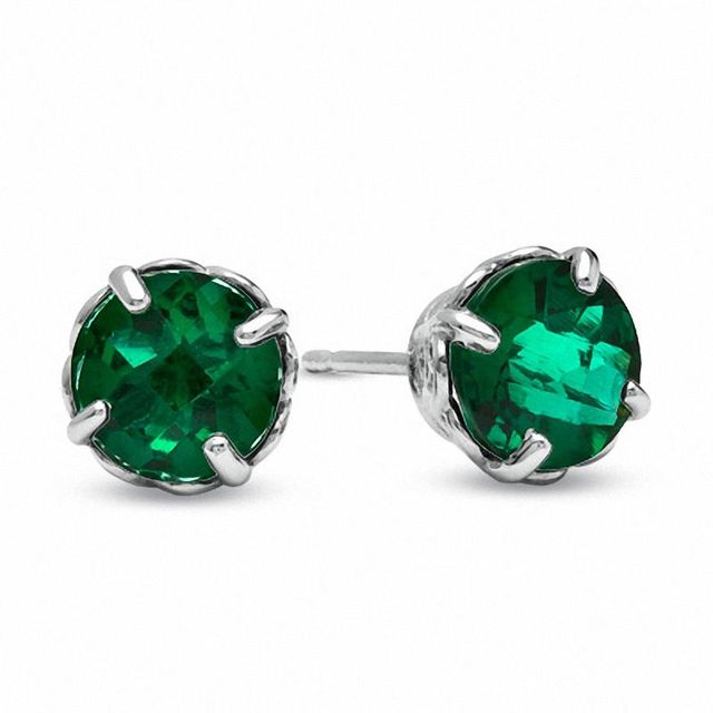 6.0mm Lab-Created Emerald Stud Earrings in 10K White Gold|Peoples Jewellers