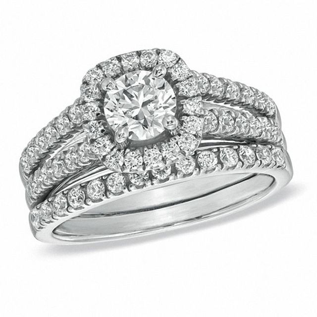 1.45 CT. T.W. Diamond Frame Bridal Set in 14K White Gold|Peoples Jewellers