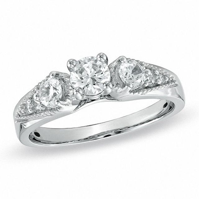 0.75 CT. T.W. Diamond Three Stone Engagement Ring in 14K White Gold|Peoples Jewellers