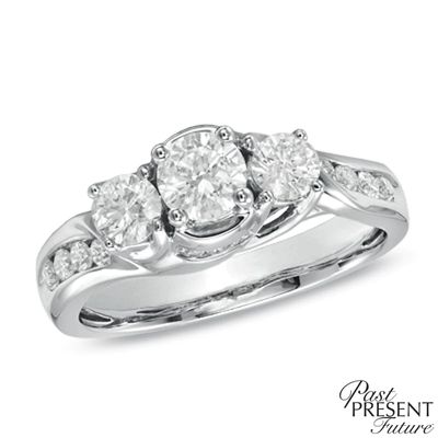 1.00 CT. T.W. Diamond Three Stone Crown Engagement Ring in 14K White Gold|Peoples Jewellers