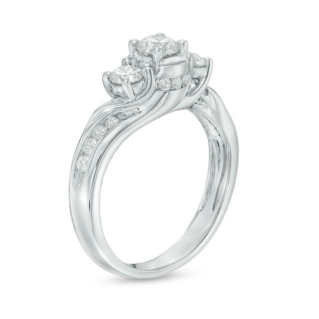 1.00 CT. T.W. Diamond Three Stone Crown Engagement Ring in 14K White Gold|Peoples Jewellers