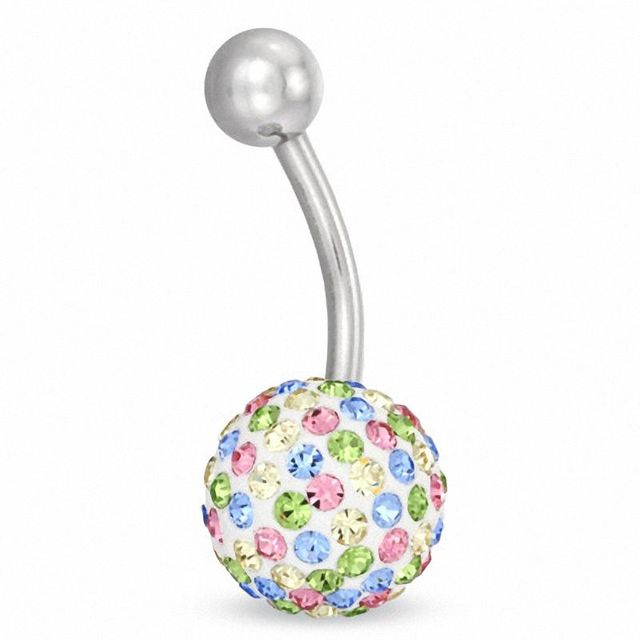 014 Gauge Belly Button Ring with Multi-Colour Crystal in Stainless Steel|Peoples Jewellers