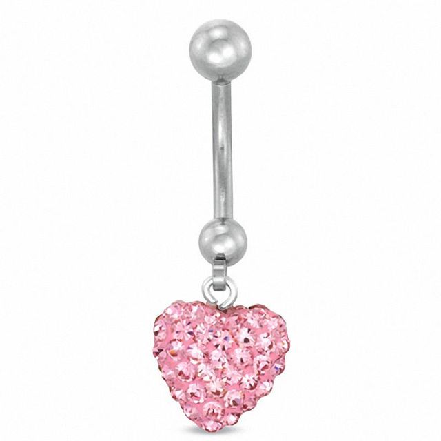 014 Gauge Heart Belly Button Ring with Pink Crystals in Stainless Steel|Peoples Jewellers