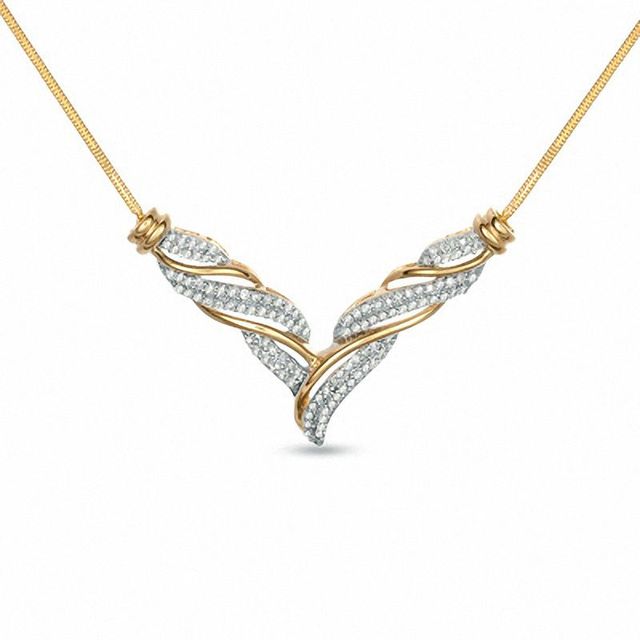 1.00 CT. T.W. Diamond Chevron Necklace in 10K Gold - 16"|Peoples Jewellers