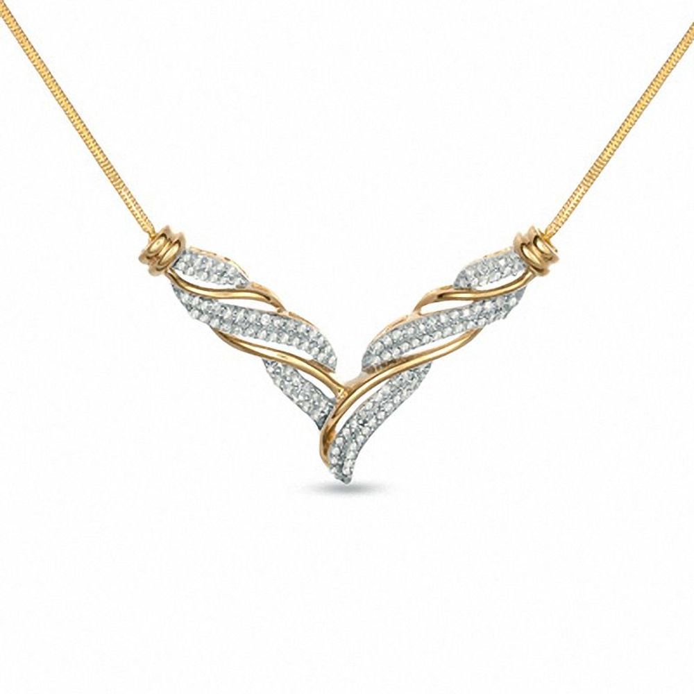 1.00 CT. T.W. Diamond Chevron Necklace in 10K Gold - 16"|Peoples Jewellers