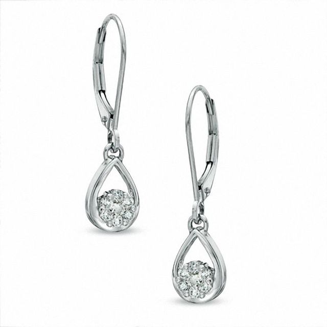 0.20 CT. T.W. Diamond Cluster Teardrop Earrings in 10K White Gold|Peoples Jewellers